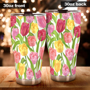 Pink Red Yellow Tulip Pattern Tumbler