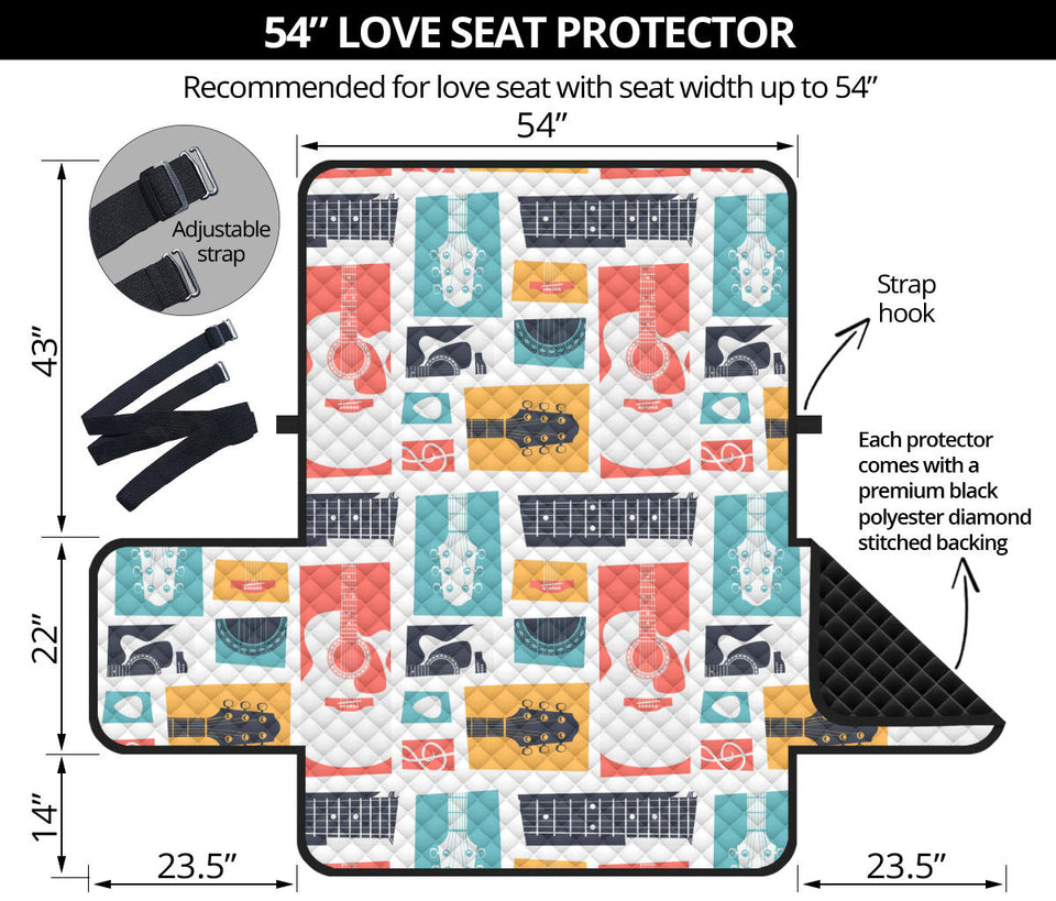 Guitar Pattern Background Loveseat Couch Cover Protector