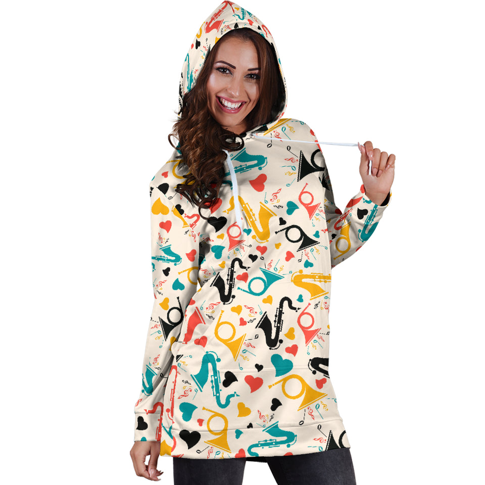 Saxophone Pattern Background Women Hoodie Dress