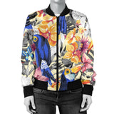 Toucan Leaves Flower Pattern Women Bomber Jacket