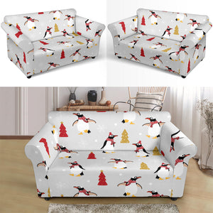 Penguin Christmas Tree Pattern Loveseat Couch Slipcover