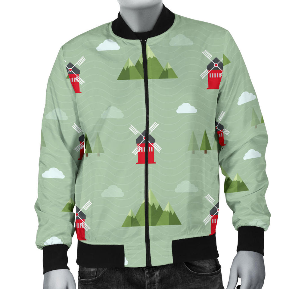 Windmill Green Pattern Men Bomber Jacket