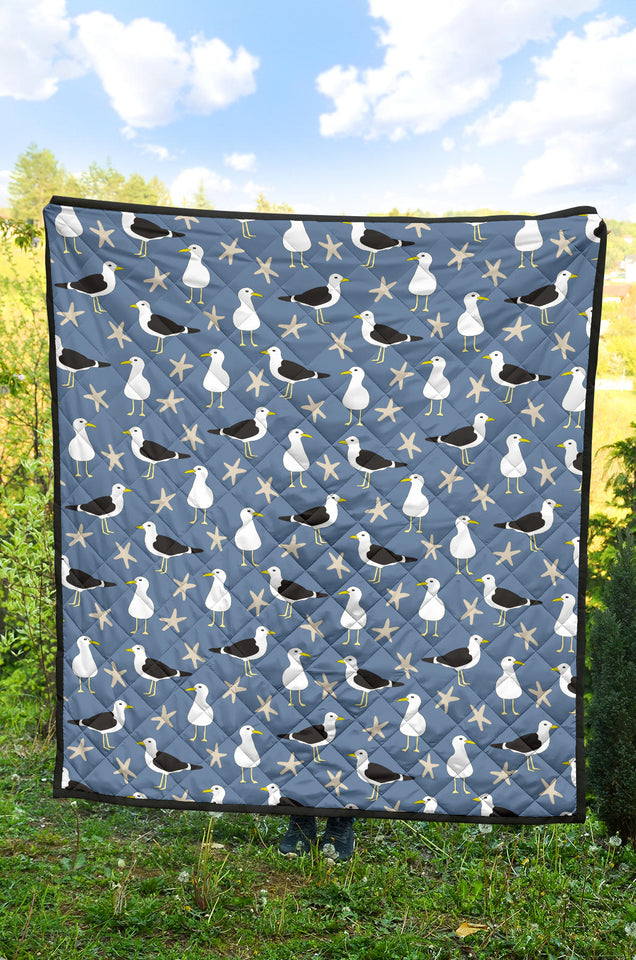 Seagull Pattern Print Design 01 Premium Quilt