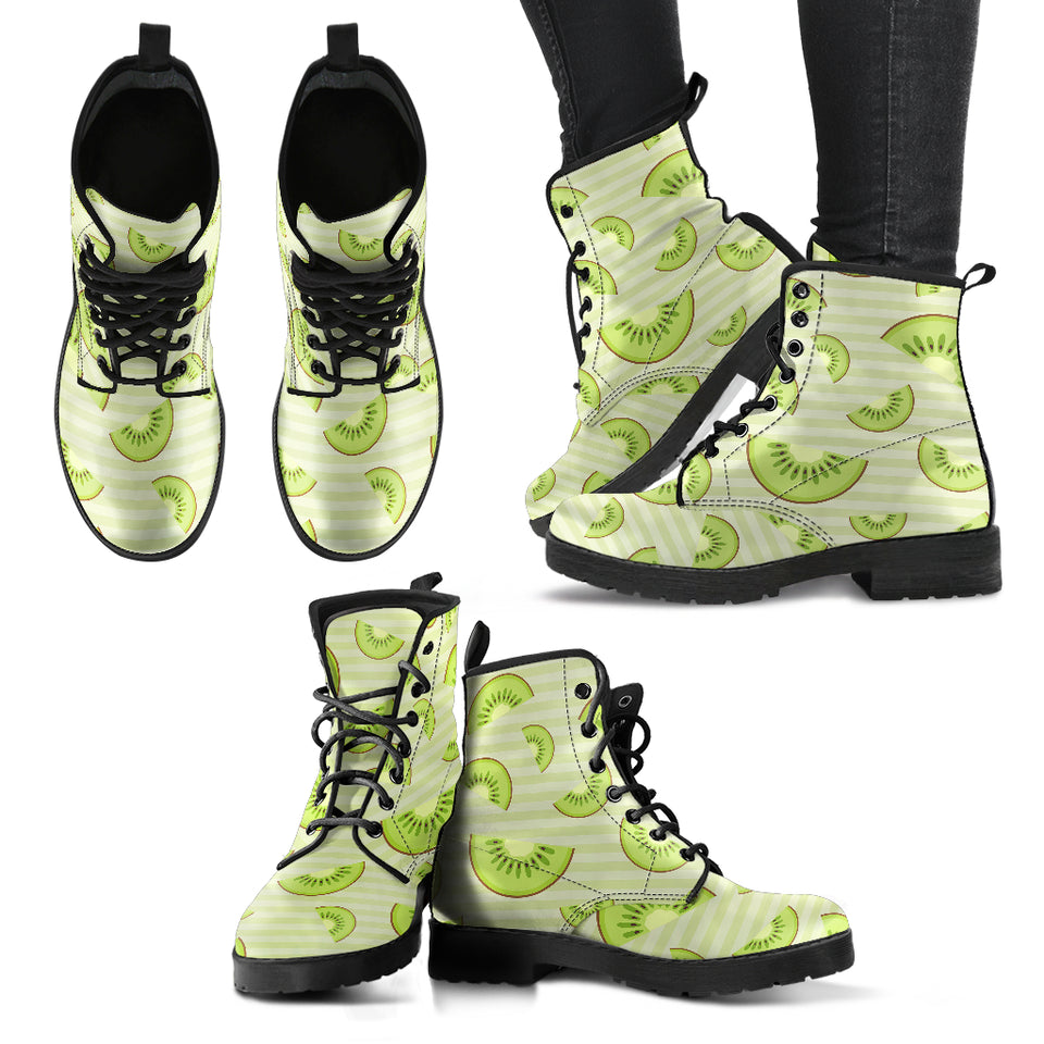 Kiwi Pattern Striped Background Leather Boots