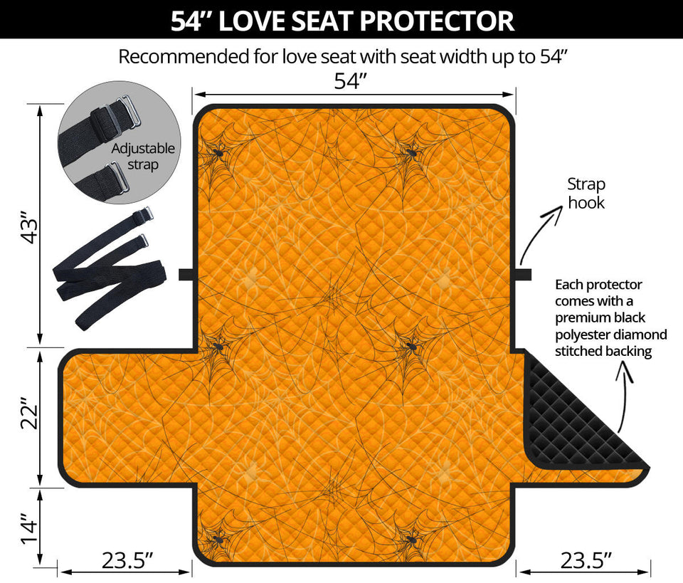 Cobweb Spider Web Pattern Orange Background Loveseat Couch Cover Protector