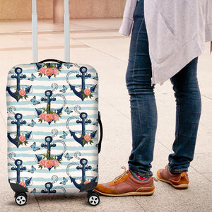 Anchor Flower Blue Stripe Pattern Luggage Covers