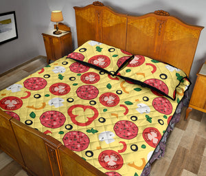 Pizza Tomato Salami Texture Pattern Quilt Bed Set