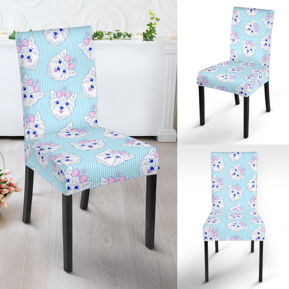 Yorkshire Terrier Pattern Print Design 01 Dining Chair Slipcover