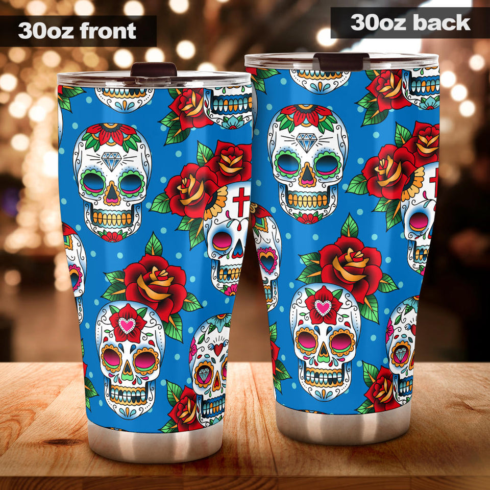 Suger Skull Rose Pattern Tumbler