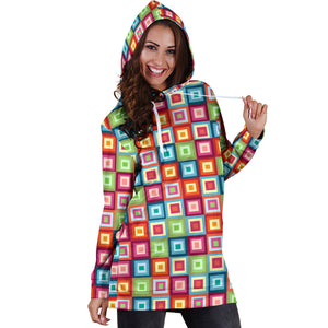 Rainbow Rectancular Pattern Women Hoodie Dress