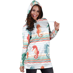 Seahorse Pattern Theme Women Hoodie Dress