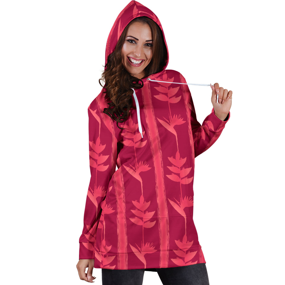 Heliconia Pink Pattern Women Hoodie Dress