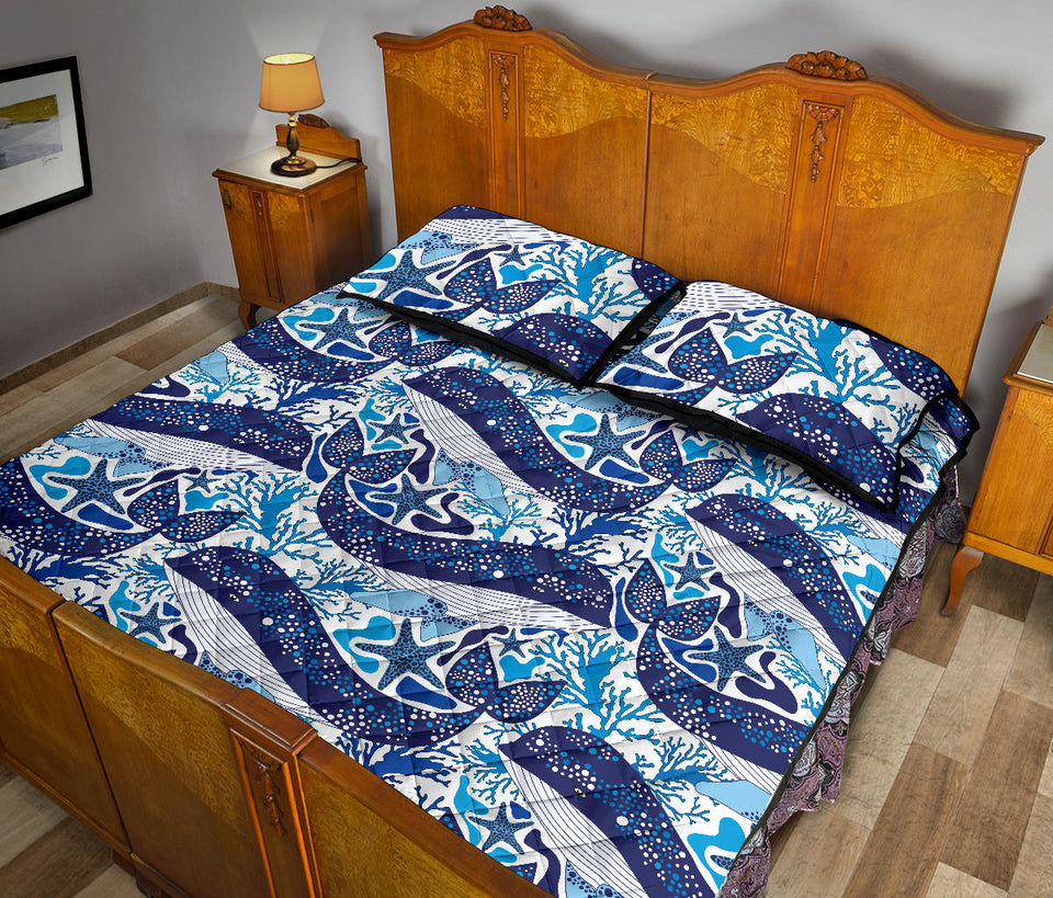 Whale Starfish Pattern Quilt Bed Set