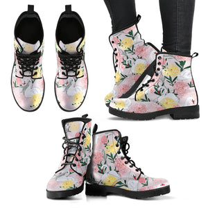 Swan Flower Pattern Leather Boots