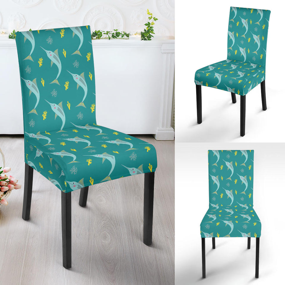Swordfish Pattern Print Design 04 Dining Chair Slipcover