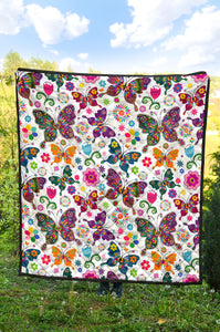 Colorful Butterfly Flower Pattern Premium Quilt