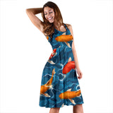 Koi Fish Carp Fish in Water Pattern Sleeveless Midi Dress