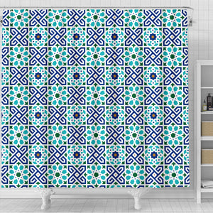 Blue Theme Arabic Morocco Pattern Shower Curtain Fulfilled In US