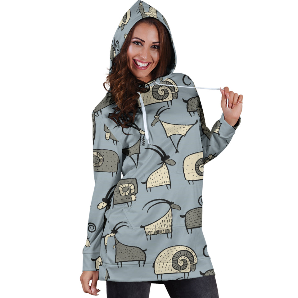 Goat Ram Pattern Women Hoodie Dress