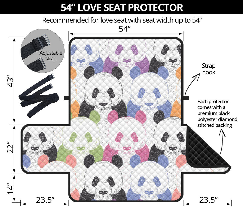 Colorful Panda Pattern Loveseat Couch Cover Protector