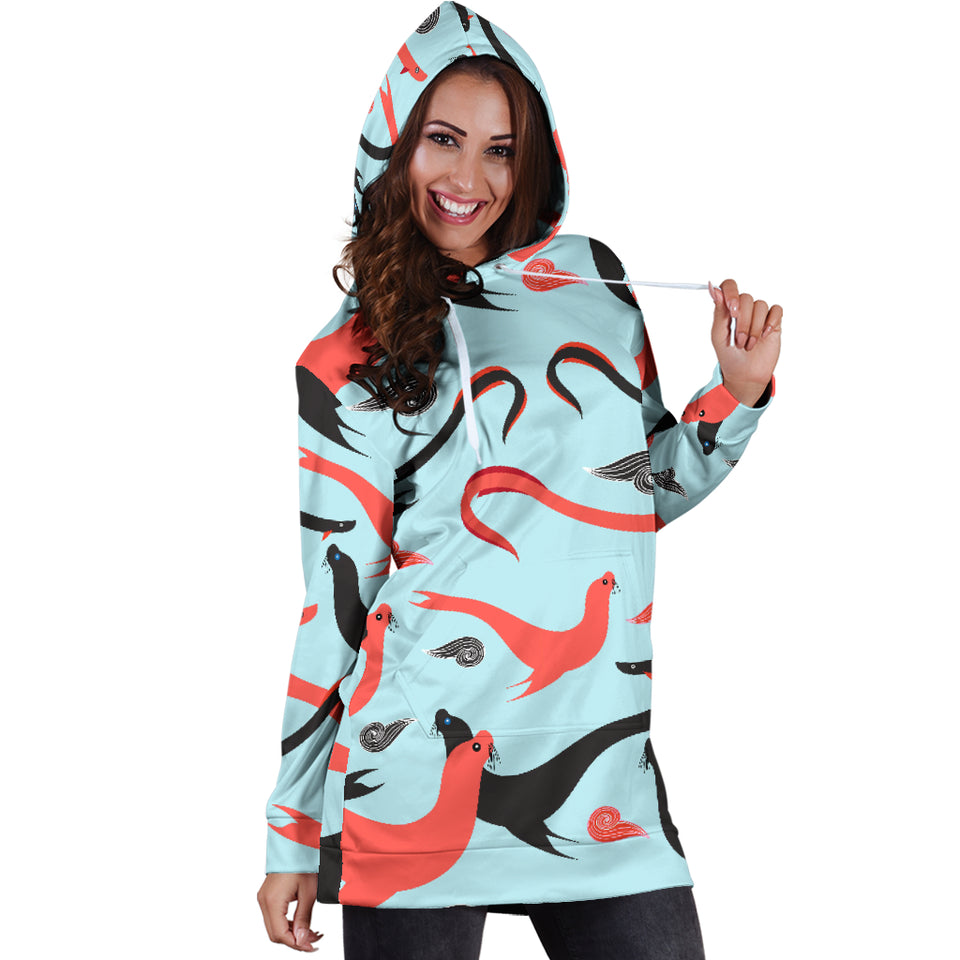 Sea Lion Pattern Theme Women Hoodie Dress