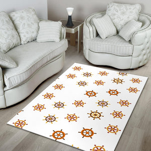 Nautical Steering Wheel Rudder Wooden Pattern Area Rug
