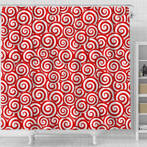 Red and White Candy Spiral Lollipops Pattern Shower Curtain Fulfilled In US