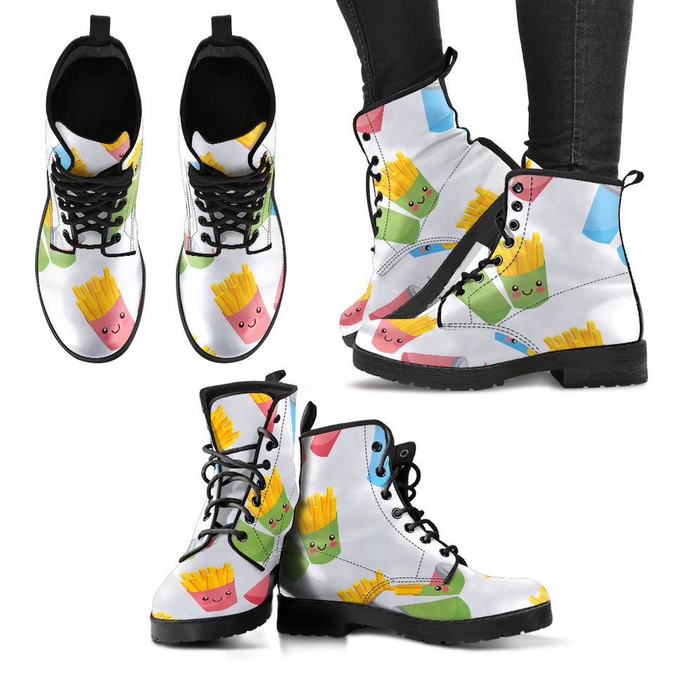 Colorful French Fries Pattern Leather Boots