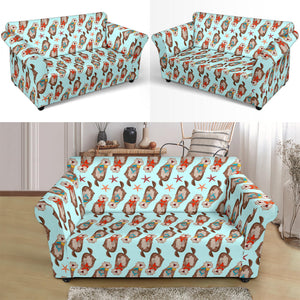 Otter Pattern Background Loveseat Couch Slipcover