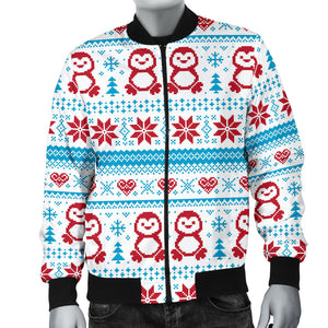 Penguin Sweater Printed Pattern Men Bomber Jacket