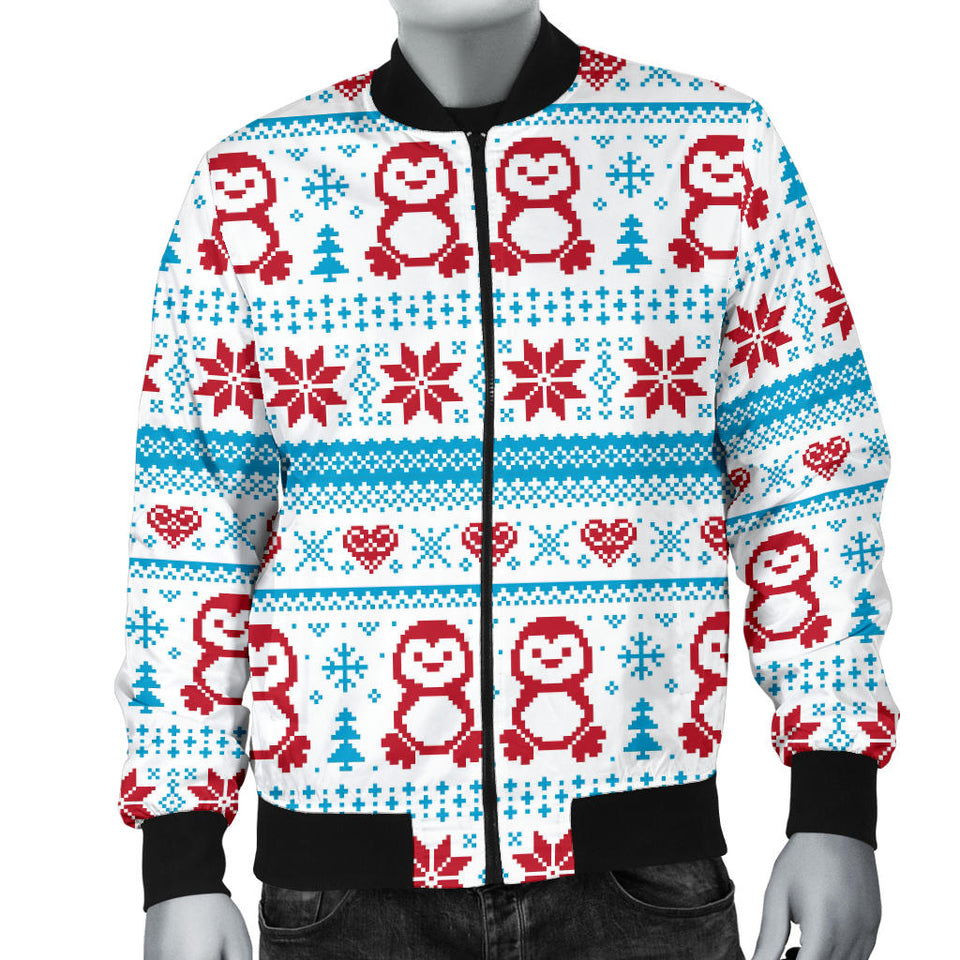 Penguin Sweater Printed Pattern Men Bomber Jacket