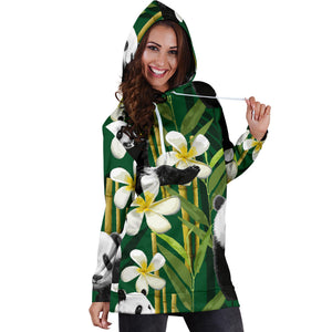 Panda Bamboo Flower Pattern  Women Hoodie Dress