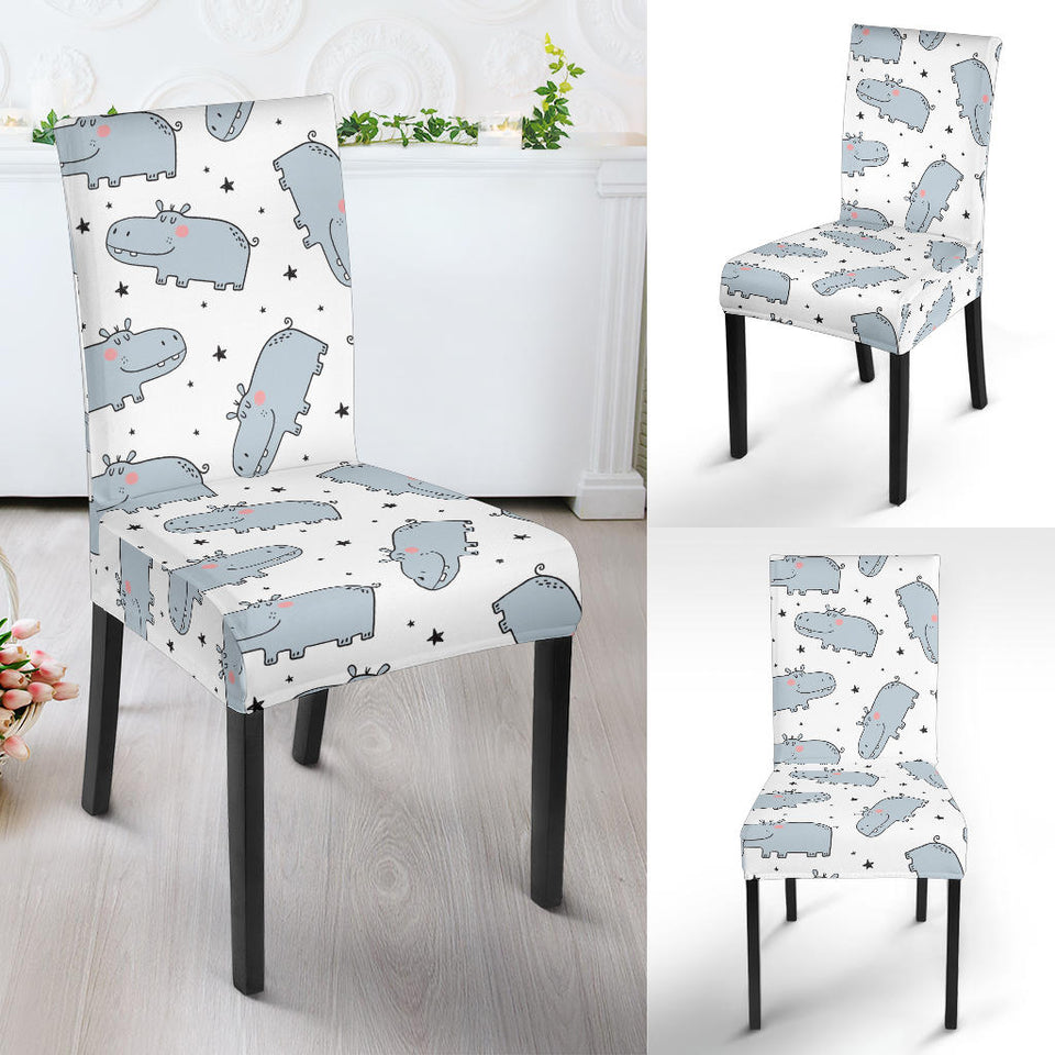 Hippopotamus Pattern Print Design 01 Dining Chair Slipcover