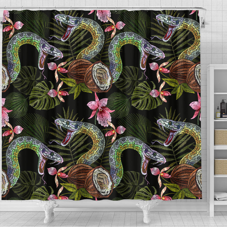 Snake Leaves Coconut Pattern Shower Curtain Fulfilled In US