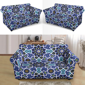 Blue Arabic Morocco Pattern Loveseat Couch Slipcover