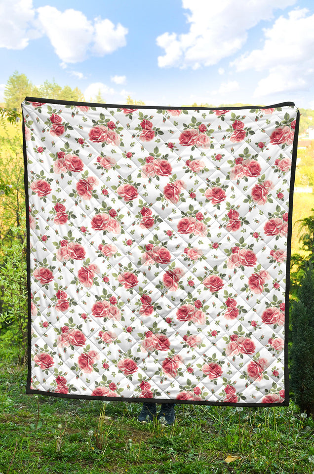 Rose Pattern Print Design 02 Premium Quilt