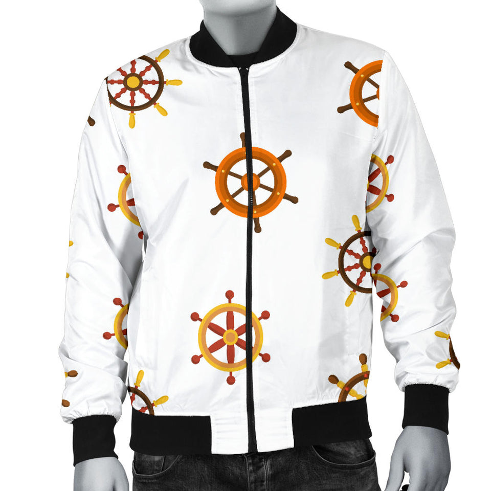 Nautical Steering Wheel Rudder Wooden Pattern Men Bomber Jacket