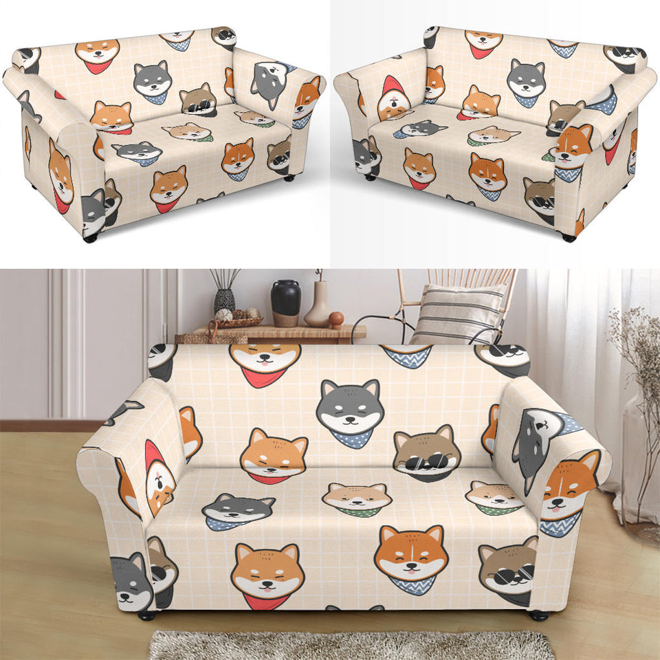 Shiba Inu Head Pattern Loveseat Couch Slipcover