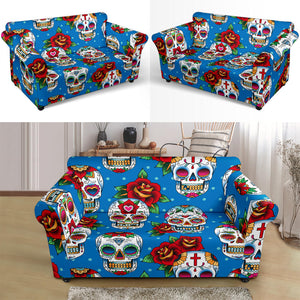 Suger Skull Rose Pattern Loveseat Couch Slipcover