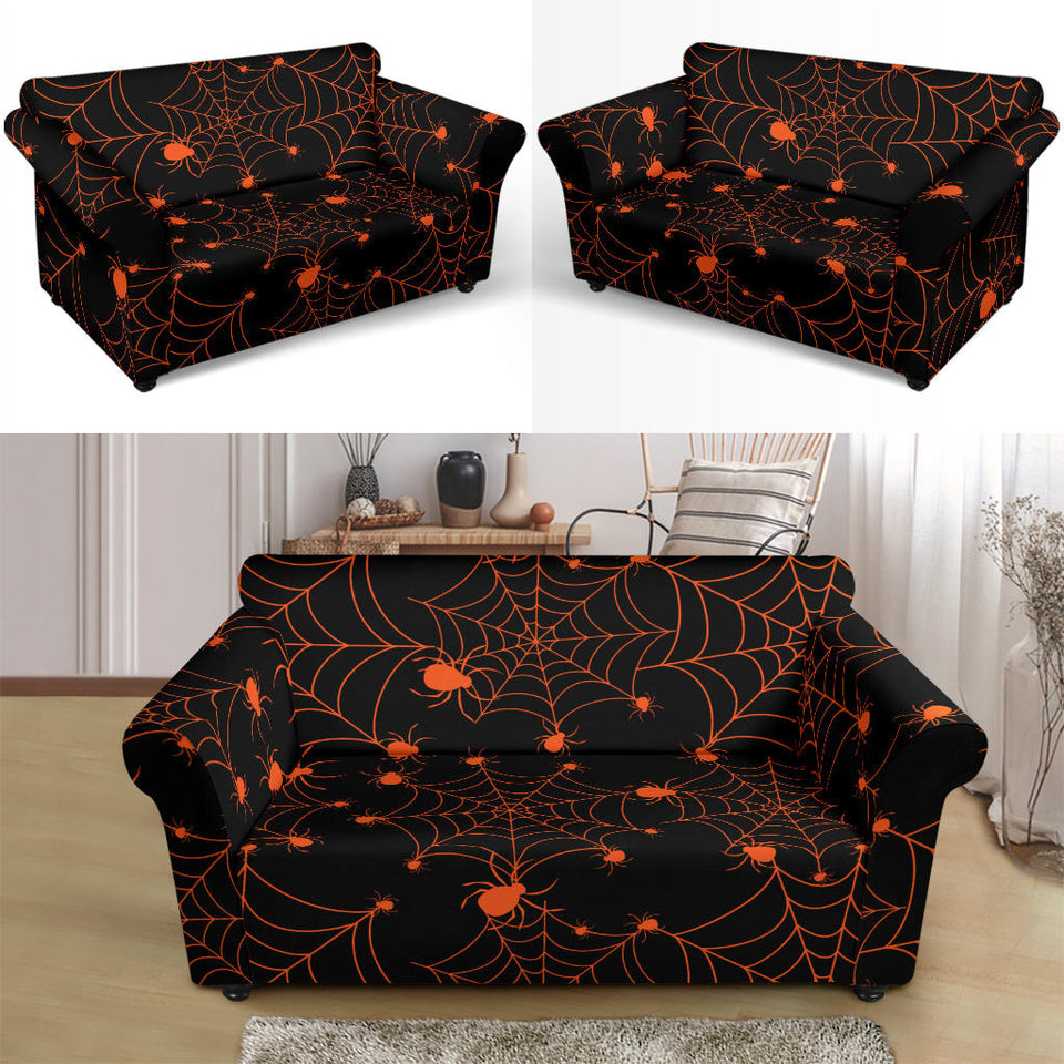 Orange Cobweb Spider Web Pattern Loveseat Couch Slipcover