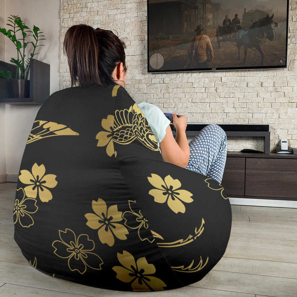 Gold Japanese Theme Pattern Bean Bag Cover