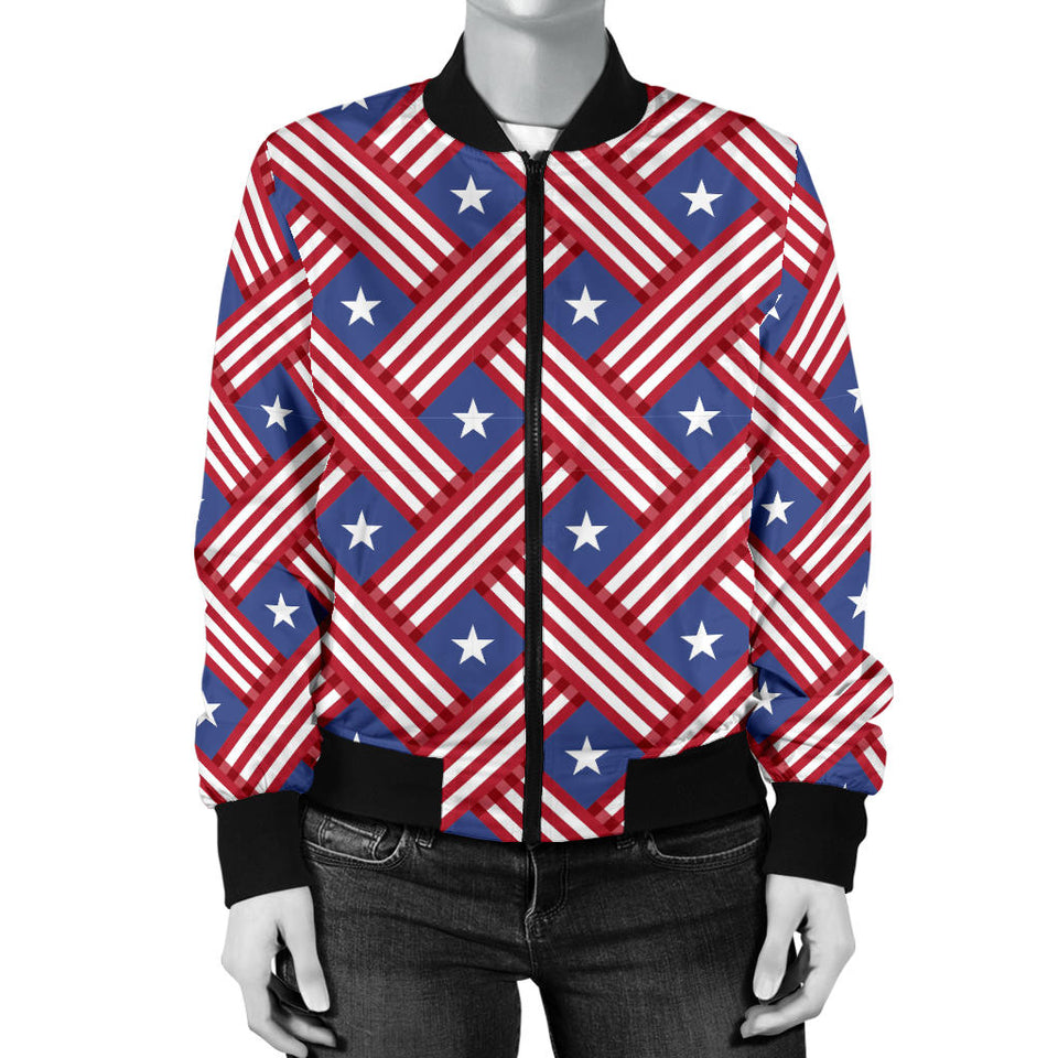 USA Star Stripe Pattern Women Bomber Jacket