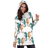 Seahorse Pattern Background Women Hoodie Dress