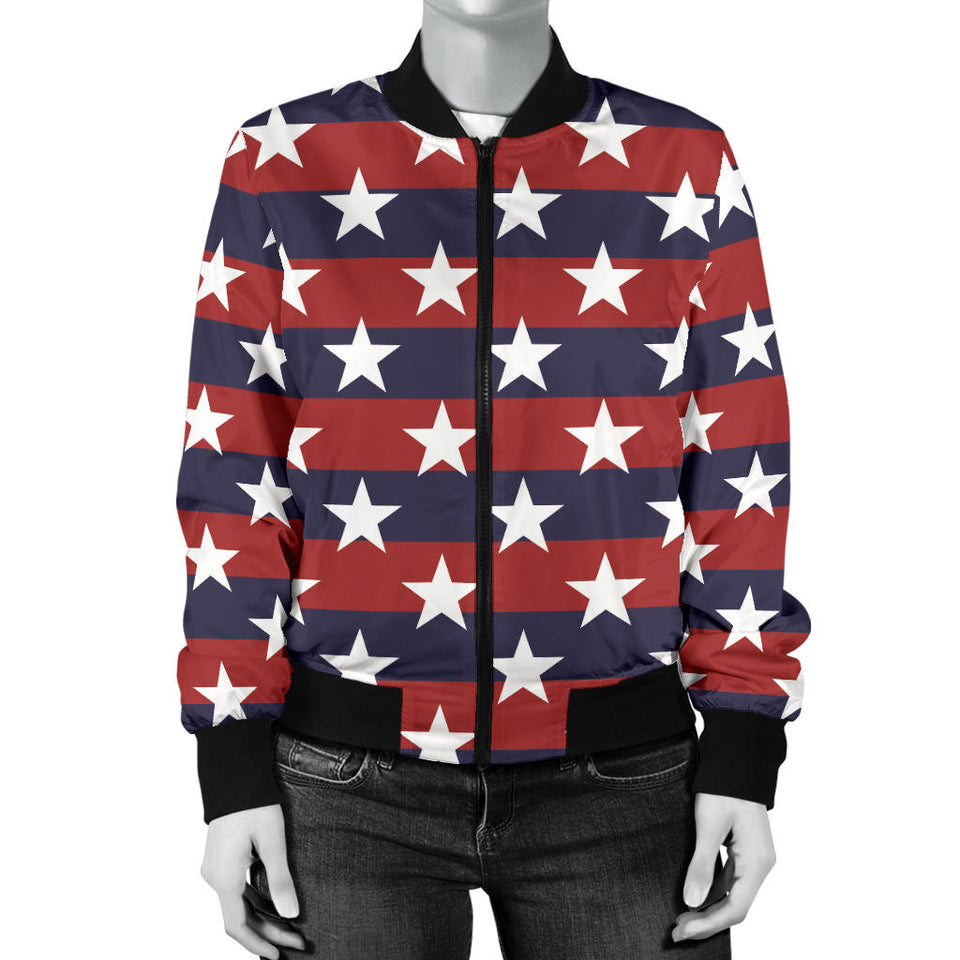 USA Star Pattern Background Women Bomber Jacket