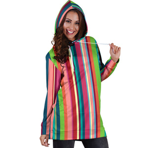 Rainbow Stripe Pattern Women Hoodie Dress