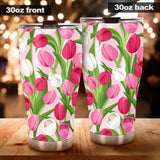 Pink White Tulip Pattern Tumbler