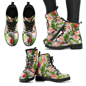 Heliconia Hibiscus Leaves Pattern Leather Boots