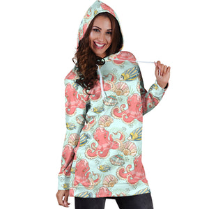 Octopus Fish Shell Pattern Women Hoodie Dress