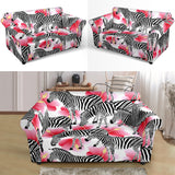 Zebra Red Hibiscus Pattern Loveseat Couch Slipcover