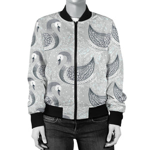 Swan Gray Pattern Women Bomber Jacket